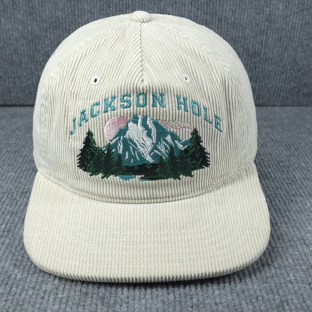 Jackson Hole Hat Cap Snap Back Mens Cream Corduroy Outdoors Hiking Wyoming